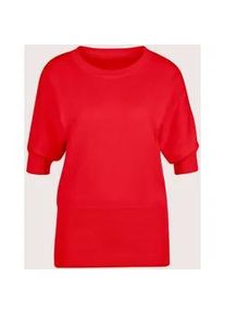 Madeleine Mode Longpullover MADELEINE "Feinstricktop Sommerlicher Baumwollpullover mit breitem Bund", Damen, Gr. 34, rot, Obermaterial: 100% Baumwolle CO., Modern, Pullover Longpullover, Mit k&uuml;hlendem Baumwollgarn