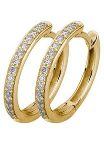 Paar Creolen LYOMI "585/- Gelbgold 30 synth. Diam. 0,22ct.", gelb, wei&szlig;, Ohrringe, Damen, one-size, 0,22 VS = sehr kleine Einschl&uuml;sse, Gold