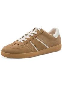 Plateausneaker Tamaris, Damen, Gr. 41, taupe, wei&szlig;, Lederimitat, Veloursleder, unifarben mit Farbeinsatz, Schuhe Plateausneaker, Freizeitschuh, Halbschuh, Schn&uuml;rschuh mit gepolstertem Schaftrand