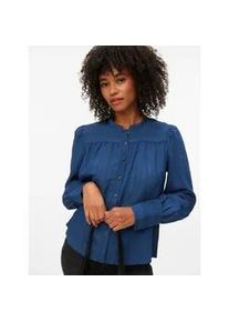 V&eacute;ro Moda Hemdbluse VERO MODA "VMISELLE L/S SHIRT WVN BTQ", Damen, Gr. XL, schwarz denim, Web, Obermaterial: 80% Viskose, 20% Nylon, unifarben, regular fit normal, Blusen Hemdbluse, lange B&uuml;ndchen, Ton-in Ton Streifenmuster