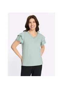 V-Shirt Classic Basics "Kurzarm-Shirt", Damen, Gr. 40, kalkmint, 100% Baumwolle, unifarben, V-Ausschnitt, Shirts