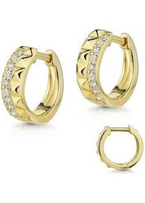 Paar Creolen Firetti "Schmuck Geschenk Silber 925 Ohrschmuck Ohrringe", gelbgoldfarben, kristallwei&szlig;, kristallwei&szlig;, Ohrringe, Damen, 13,3mm, Silber 925 (Sterlingsilber), Made in Germany - mit Zirkonia (synth.)