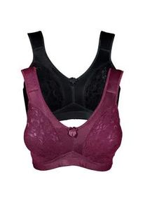 Entlastungs-BH bonprix, Damen, Gr. 80, Cup C, schwarz (schwarz, bordeaux), Obermaterial: 84% Polyamid, 16% Elasthan. Futter: 100% Polyamid. Spitze: 100% Polyamid, unifarben, BHs Entlastungs-BH, mit gepolsterten Tr&auml;gern, ohne B&uuml;gel, mit Haken & &Ouml;sen Verschluss