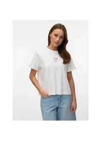 V&eacute;ro Moda Kurzarmshirt VERO MODA "VMSARA METTE SS TOP BOX JRS GA NOOS", Damen, Gr. M, snow wei&szlig; detail:rio rot heart, Jersey, Obermaterial: 100% Baumwolle, regular fit normal, Rundhals, Shirts, Baumwolle, regular fit