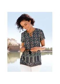 Schlupfbluse Inspirationen, Damen, Gr. 42, marine, eucalyptus, bedruckt, 100% Viskose, bedruckt, gebl&uuml;mt, gemustert, mehrfarbig, Rundhals, Blusen Schlupfbluse