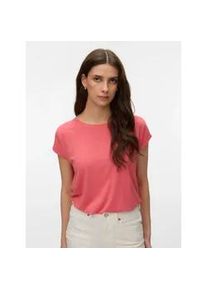 V&eacute;ro Moda Rundhalsshirt VERO MODA "VMLAVA PLAIN SS TOP LUREX STRIPE", Damen, Gr. S, coral paradise stripes:gold lurex, Jersey, Obermaterial: 82% Viskose, 8% Polyester, 5% Elasthan, 5% metallisierte Fasern, gestreift, relaxed fit normal, Rundhals, Umschlagsaum, Shirts Rundhalsshirt, Viskosemischung, loose fit