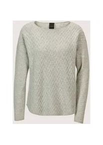 Madeleine Mode Longpullover MADELEINE "Pullover Pullover", Damen, Gr. 40/42, grau (steingrau, melange), Obermaterial: 90% Schurwolle WV. 10% Kaschmir WS., Modern, gerade, Pullover Longpullover, vorne Allover-Jacquard