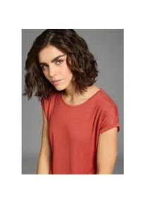 T-Shirt Laura Scott, Damen, Gr. 42, rostrot, Jersey, Obermaterial: 95% Viskose, 5% Elasthan, unifarben, Basic h&uuml;ftlang, Rundhals, angeschnitten, Shirts T-Shirt, mit dezenten Glitzerdetails an der Schulter, lockere Passform