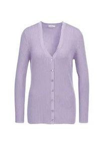 Strickjacke GOLDNER "Pflegeleichte Strickjacke in hochwertiger Rippenstruktur", Damen, Gr. 48, lila (flieder), Obermaterial: 65% Polyacryl PAN. 35% Polyester PES., Sonstiges, Strickjacken Strickjacke, Mit echten Perlmuttkn&ouml;pfen