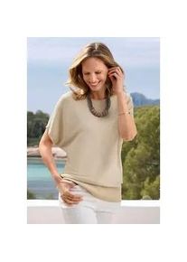 Rundhalspullover GOLDNER "Kurzgr&ouml;&szlig;e Viskosepullover mit Glanzeffekt", Damen, Gr. 22/23, wei&szlig; (cremewei&szlig;), Obermaterial: 83% Viskose CV. 17% metallisierte Fasern MTF., figurumspielend, Pullover Rundhalspullover, metallisierendes Garn im Strick verarbeitet