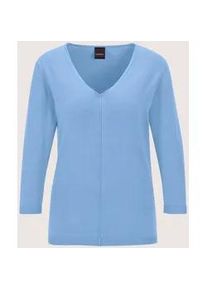 Madeleine Mode Longpullover MADELEINE "Strickpullover Schlichter Baumwollpullover mit V-Ausschnitt", Damen, Gr. 40/42, blau (gletscherblau), Obermaterial: 100% Baumwolle CO., Modern, normal, Pullover Longpullover