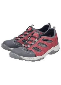 Slipper Rieker, Herren, Gr. 44, dunkelrot, Lederimitat, Textil, unifarben mit Farbeinsatz, used, Schuhe Slipper, Trekking Schuh, Sandale, Sommerschuh mit praktischem Gummizug