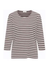 3/4-Arm-Shirt GOLDNER "Kurzgr&ouml;&szlig;e Buntgewirktes Ringelshirt", Damen, Gr. 24, beige (taupe, wei&szlig;, geringelt), Obermaterial: 95% Baumwolle CO. 5% Elasthan EL., normal, Tubular, Shirts 3/4-Arm-Shirt, Garngef&auml;rbte und dadurch farbbest&auml;ndige Ringel