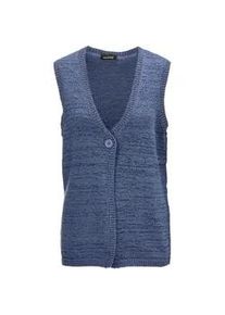 Strickjacke GOLDNER "Zeitlose Strickweste mit V-Ausschnitt", Damen, Gr. 44, lila (blauviolett), Obermaterial: 60% Polyester PES. 40% Baumwolle CO., keine/nicht relevant, Strickjacken Strickjacke, Vorne mit einem Knopf zu schlie&szlig;en