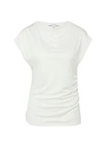 Rundhalsshirt comma, Damen, Gr. 36, wei&szlig;, Single Jersey, Obermaterial: 100% Viskose, unifarben, tailliert h&uuml;ftbedeckend, Rundhals, Shirts Rundhalsshirt, Sommershirt - gerafft und aus reiner Viskose