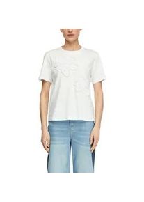 T-Shirt comma, Damen, Gr. 40, wei&szlig;, Single Jersey, Obermaterial: 100% Baumwolle, bestickt, regular fit normal, Rundhals, gerader Abschluss, Shirts T-Shirt, mit Stickereien