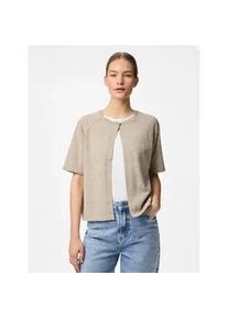 Rundhalspullover Pieces "PCBREE SS O-NECK KNIT CARDIGAN NOOS BC", Damen, Gr. M, crockery detail:melange, Strick, Obermaterial: 80% Polyester, 20% Nylon, meliert, regular fit h&uuml;ftlang, Rundhals, Pullover Rundhalspullover