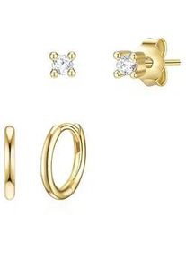 Lulu & Jane Paar Ohrstecker LULU & JANE "Set: AV191", gelbgold, wei&szlig;, Ohrringe, Damen, 2,3/11,3mm,mit Zirkonia, Messing, mit Zirkonia