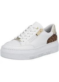 Plateausneaker Rieker, Damen, Gr. 41, wei&szlig;, leo, Glattleder, Schuhe Plateausneaker, Schn&uuml;rschuh, Freizeitsneaker, Halbschuh mit Leo-Einsatz an der Ferse