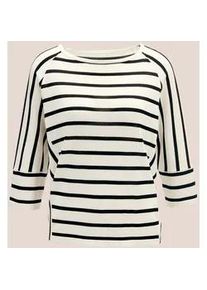 Madeleine Mode Longpullover MADELEINE "Pullover Strickpullover im Streifen-Look", Damen, Gr. 48, wei&szlig; (wei&szlig;, marine), Obermaterial: 65% Viskose CV. 35% Polyamid PA., Modern, figurumspielend, Pullover Longpullover