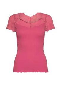 Spitzenshirt rosemunde "Beatha Lace Capsleeve T-Shirt", Damen, Gr. XS, himbeere, Feinstrick, Obermaterial: 55% Seide, 45% Baumwolle, durchscheinend, gebl&uuml;mt, unifarben, eng h&uuml;ftbedeckend, V-Ausschnitt, Spitze, Shirts, wundersch&ouml;ne elastisch weiche Vintage-Spitze an Ausschnitt und &Auml;rmeln