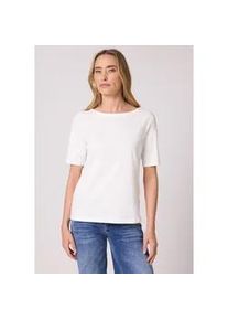 T-Shirt Street One, Damen, Gr. 34, sanftes wei&szlig;, light terra mocha, Web, 100% Baumwolle, unifarben, normal normal, U-Boot-Ausschnitt, abgesteppt, Shirts T-Shirt, mit U-Boot-Ausschnitt