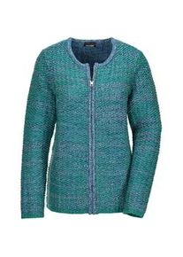 Strickjacke GOLDNER "Kurzgr&ouml;&szlig;e Strukturjacke mit Rollband", Damen, Gr. 20, blau (t&uuml;rkis, gemustert), Obermaterial: 100% Polyacryl PAN., gerade, Strickjacken Strickjacke, dekoratives Rollb&auml;ndchen am RV