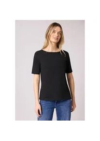 T-Shirt Street One, Damen, Gr. 40, sanftes wei&szlig;, schwarz, Web, 100% Baumwolle, unifarben, normal normal, U-Boot-Ausschnitt, abgesteppt, Shirts T-Shirt, mit U-Boot-Ausschnitt