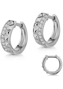 Paar Creolen Firetti "Schmuck Geschenk Silber 925 Ohrschmuck Ohrringe", silberfarben, kristallwei&szlig;, kristallwei&szlig;, Ohrringe, Damen, 13,3mm, Silber 925 (Sterlingsilber), Made in Germany - mit Zirkonia (synth.)