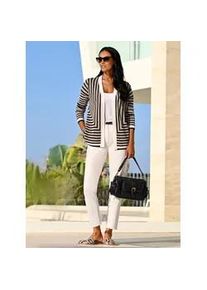 Strickjacke Heine, Damen, Gr. 40, beige (ecru, beige, gemustert), 85% Viskose, 15% Polyamid, gemustert, gestreift, mehrfarbig, Strickjacken Strickjacke