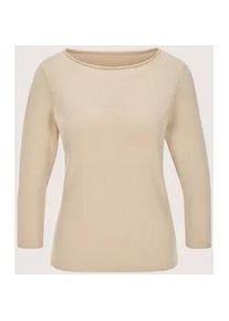 Madeleine Mode Longpullover MADELEINE "Feinstrickpullover Basic-Pullover mit Rollkante", Damen, Gr. 48, beige (beige, melange), Obermaterial: 46% Modal CMD. 40% Polyacryl PAN. 14% Polyamid PA., Modern, gerade, Pullover Longpullover, Eleganter U-Boot-Ausschnitt