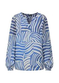 Schlupfbluse GOLDNER "Kurzgr&ouml;&szlig;e Grafische Viskosebluse mit Schlitz", Damen, Gr. 23, blau (blau, gemustert), Obermaterial: 100% Viskose CV., figurumspielend, Blusen Schlupfbluse, Gummib&uuml;ndchen am Armabschluss