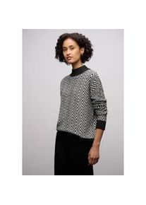 Stehkragenpullover Street One, Damen, Gr. 42, schwarz, Stoff, 37% Polyacryl, 29% Baumwolle, 29% Polyester, 5% Nylon, gemustert, normal normal, hoch geschlossener Ausschnitt, Rippb&uuml;ndchen, Pullover Stehkragenpullover, mit grafischem Muster