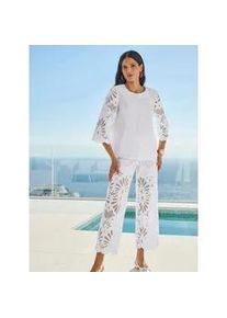 Spitzenbluse Heine, Damen, Gr. 36, ecru, 100% Baumwolle, unifarben, Rundhals, Blusen Spitzenbluse