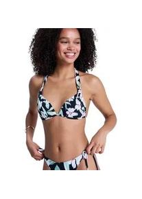 Triangel-Bikini-Top Roxy "Printed Essentials", Damen, Gr. S, Cup B, anthrazit spring charming sma, Obermaterial: 85% Microfaser, 15% Elasthan;, Bikini-Oberteile