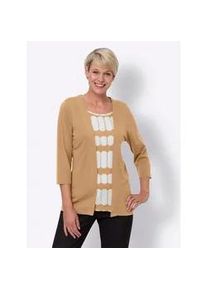 2-in-1-Shirt Classic Basics "2-in-1-Shirt", Damen, Gr. 54, braun (camel), 100% Baumwolle, gemustert, mehrfarbig, Rundhals, Shirts 2-in-1 Shirt