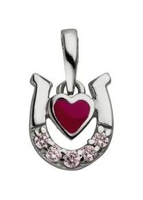 Kettenanh&auml;nger Jobo "Anh&auml;nger Hufeisen Herz 9,1 mm", silber 925, rosa, Schmuckanh&auml;nger, M&auml;dchen, Silber 925 (Sterlingsilber), Kettenanh&auml;nger, 925 Silber mit 5 rosa Zirkonia