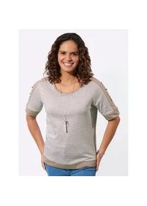 Kurzarmshirt Casual Looks "Ringelshirt", Damen, Gr. 52, sesam, wei&szlig;, geringelt, 100% Baumwolle, gemustert, gestreift, Rundhals, Shirts