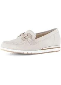 Slipper Gabor "FLORENZ", Damen, Gr. 44, beige, Veloursleder, Schuhe Slipper, Keilabsatz, Schlupfschuh, Businessschuh mit Zierkette