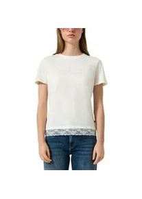 Rundhalsshirt QS, Damen, Gr. L (40), wei&szlig;, Jersey, Obermaterial: 100% Baumwolle, bedruckt, tailliert h&uuml;ftbedeckend, Rundhals, Shirts Rundhalsshirt, mit Letter-Print und Spitze am Saum
