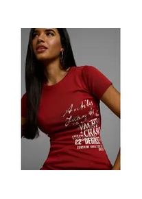 T-Shirt Kangaroos, Damen, Gr. 32/34, braun (rost), Rippware, Obermaterial: 100% Baumwolle, bedruckt, unifarben, Basic h&uuml;ftlang, Rundhals, Shirts T-Shirt, im Basic-Look mit Print