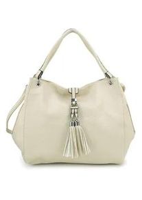 Schultertasche Harpa "UZAY", Damen, Gr. B/H/T: 12,5cm x 33cm x 38,5cm, ecru, Polyurethan (PU), unifarben, Taschen Schultertasche, mit dekorativer Troddel