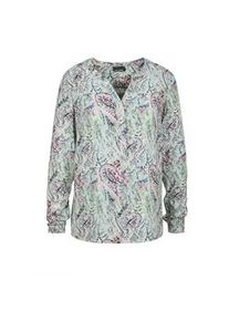 Schlupfbluse GOLDNER "Kurzgr&ouml;&szlig;e Florale Druckbluse mit V-Ausschnitt", Damen, Gr. 19, blau (hellblau, gemustert), Obermaterial: 100% Viskose CV., Modisch, normales B&uuml;ndchen, Blusen Schlupfbluse, Knopfleiste