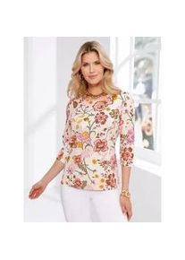 Print-Shirt Classic Basics "3/4-Arm-Shirt", Damen, Gr. 42, champagner, hortensie, bedruckt, 100% Baumwolle, gebl&uuml;mt, gemustert, mehrfarbig, Rundhals, Shirts