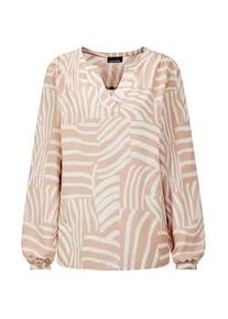 Schlupfbluse GOLDNER "Kurzgr&ouml;&szlig;e Grafische Viskosebluse mit Schlitz", Damen, Gr. 25, beige (beige, gemustert), Obermaterial: 100% Viskose CV., figurumspielend, Blusen Schlupfbluse, Gummib&uuml;ndchen am Armabschluss