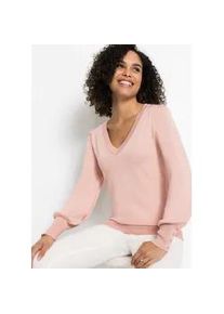 Strickpullover bonprix "Feinstrickpullover aus Viskose-Mix", Damen, Gr. 32/34 (XS), rosa (vintagerosa), Obermaterial: 70% Viskose, 30% Polyamid, unifarben, bequem, V-Ausschnitt, mit Kn&ouml;pfen, Pullover Strickpullover, aus Viskose-Mix, mit V-Ausschnitt, mit Zierkn&ouml;pfen