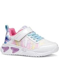 Sneaker Geox "J ASSISTER GIRL DISNEY - LILO & STITCH", Damen, Gr. 28, wei&szlig;, multi, Lederimitat, Textil, Schuhe Sneaker, Klettschuh mit Stitch-Motiv, Gr&ouml;&szlig;enschablone zum Download