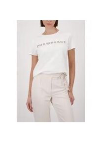 T-Shirt monari "Shirt Schmuckschrift", Damen, Gr. 40, off, wei&szlig;, Web, Obermaterial: 50% Baumwolle, 50% Modal, unifarben, regular fit taillenbedeckt, Rundhals, eingesetzt abgesteppte Kante, Shirts T-Shirt, Regular fit mit Strasssteinen