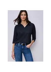 3/4-Arm-Shirt Street One, Damen, Gr. 40, shadowed navy, Stoff, 50% Viskose, 47% Polyester, 3% Elasthan, unifarben, normal normal, hoch geschlossener Ausschnitt, abgesteppt, Shirts 3/4-Arm-Shirt, mit 3/4 &Auml;rmeln