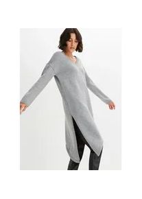 Longpullover bonprix "Long-Pullover", Damen, Gr. 48/50 (XL), grau (hellgrau meliert), Obermaterial: 90% Polyacryl, 10% Polyester, oversize, Pullover Longpullover, aus Polyacryl und Polyester, Oversize Passform, asymmetrischer Saum